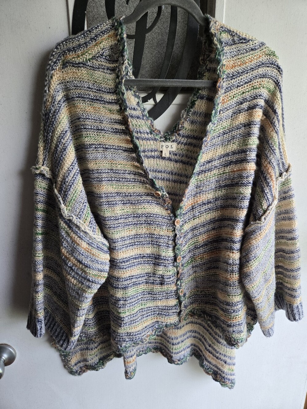 POL V-Neck Striped Multicolor Women’s Cardigan Sweater NWOT